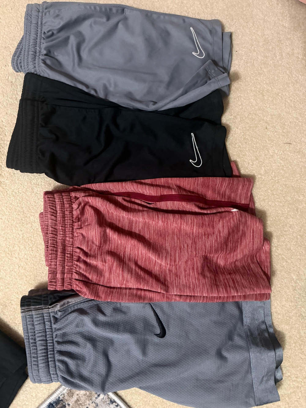 Nike Kids Athletic Shorts Set - Gray, Maroon, Black, Gray bundle
